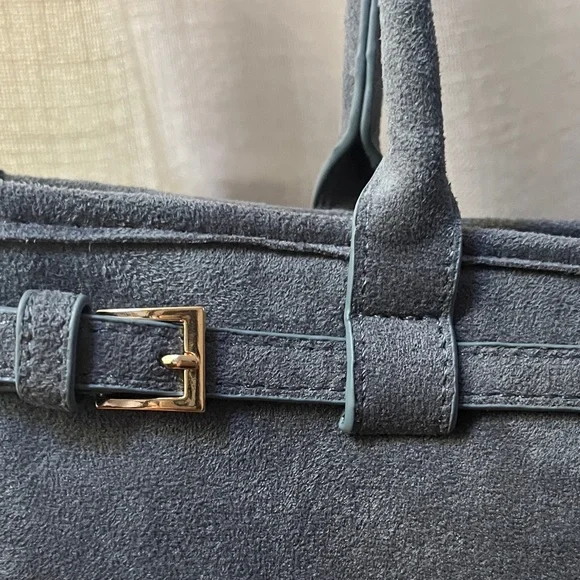 Blue Grey Vegan Suede East West Shoulder Bag - Picture 3 of 7